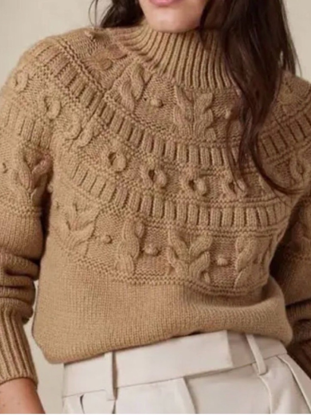 Banana Republic Textured Cable Knit Turtleneck Sweater - Camel NWT
